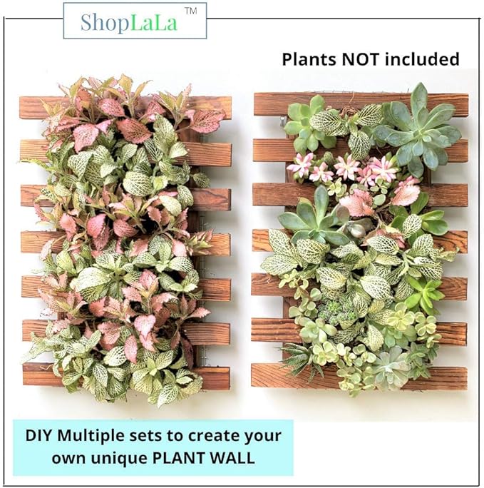ShopLaLa Wall Planters - 4 Pack Wooden Hanging Planter for Indoor Outdoor Plants, Air Plant Succulent Orchid Holder, Live Vertical Garden Wall Mounted Plant Stand, Wall Christmas Decor 15.7" (40cm)