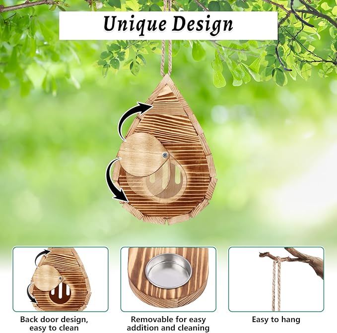 Wooden Butterfly House and Feeder, Hanging Butterfly House for Garden, Natural Butterfly Habitat with Butterfly Puddler for Outside Butterflies, Moths - Backdoor, Easy to Clean