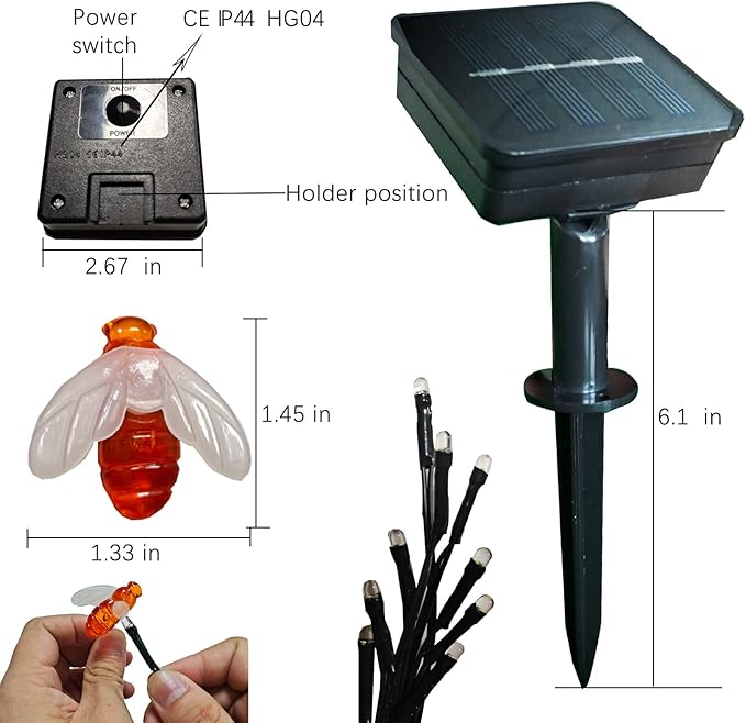 Outdoor Solar Powered Firefly Lights Bugs with 9 Bee, Flickering Fireflies String Lights with 9 Amusing Fireflies Bulbs for Garden Patio Lawn, Brings Back Memories of Your Childhood