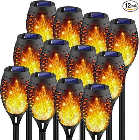 Kurifier 12Pack Flickering Flame Solar Torch Lights for Garden Decor, Waterproof Solar Lights Outdoor Decorative, Outdoor Decorations for Yard Porch Lawn Patio Outside Decor-Luces Solares para Jardin