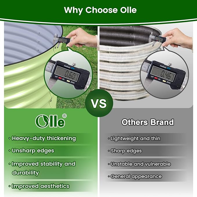 Olle 32" Tall, Raised Garden Beds Outdoor for Vegetables, Round Galvanized Raised Garden Bed, Metal Garden Boxes Outdoor Plater Box, Sage Green