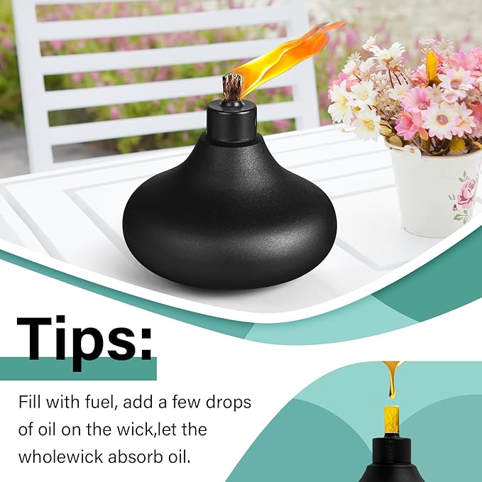 8 Pack Metal Table Top Torches,24.5 oz Citronella Torches for Outside,Refillable Flame Light Torch with Wicks and Covers, Landscape Lanterns Torches for Party, Garden Decor,DIY