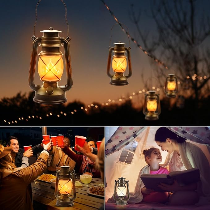 Battery-Powered LED Lanterns Decorative Outdoor & Indoor,2 Pack Bronze Vintage Lanterns with Dancing Flame,Retro Style Lantern Decor for Room Waterproof Remote Control Lanterns Decor for Garden,Porch