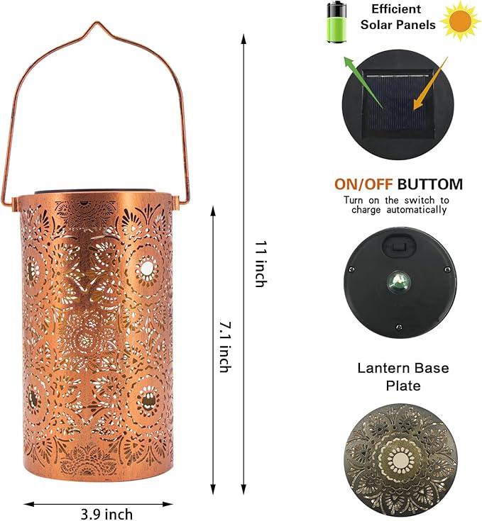 Solar Lanterns Outdoor Hanging Lantern Lights,Sunflower Metal Decor Lanterns-Waterproof LED Decorative Light for Garden Patio Yard Lawn Backyard Front Porch as Gifts for Mom Grandma Women