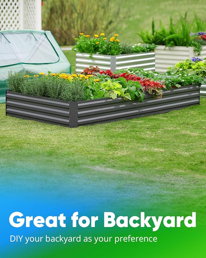 Quictent Galvanized Raised Garden Bed 6x3x1 Ft Metal Planter Box for Vegetables Bottomless for Backyard Outdoor, Include 1 Tomato Cage, Dark Grey