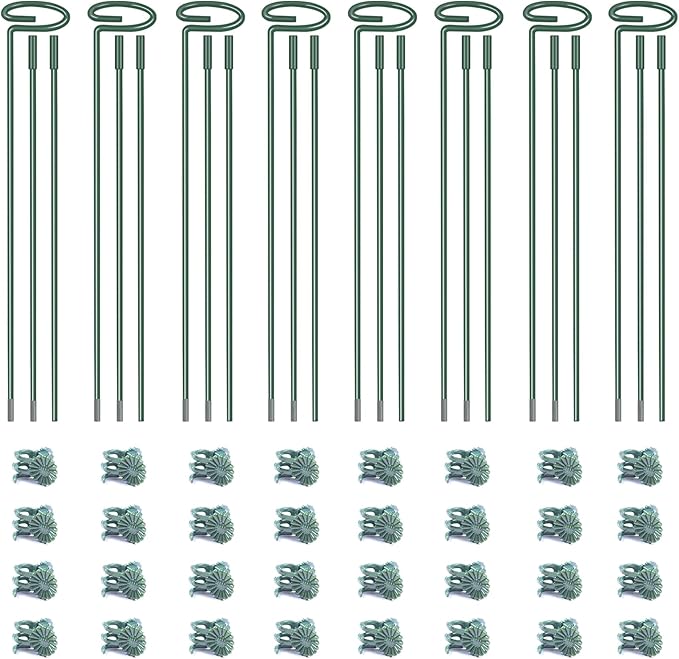 4.5mm Adjustable Length Plant Stake, Assembled (12 or 24 or 36 inch) Outdoor and Indoor Plant Support Poles for Flowers Marigolds Tomatoes Lilies Peonies Roses Daffodils Flower Clips (8 Sets, 32 Pcs)