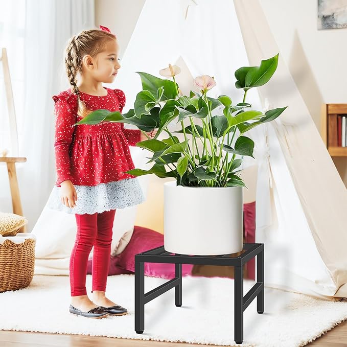 Plant Stand Indoor Outdoor, Heavy Duty Wrought Iron Pedestal Stands Metal Plant Stand for Indoor Outdoor, Sturdy Low Flower Stand Display Planter Shelf, 2pcs, Black