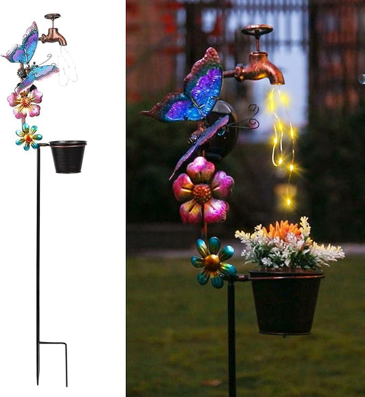 Afirst Solar Outdoor Decorative Butterfly Lights - Faucet Shaped Twinkling Light Garden Stake Decorations for Pathway Lawn Patio Courtyard Backyard