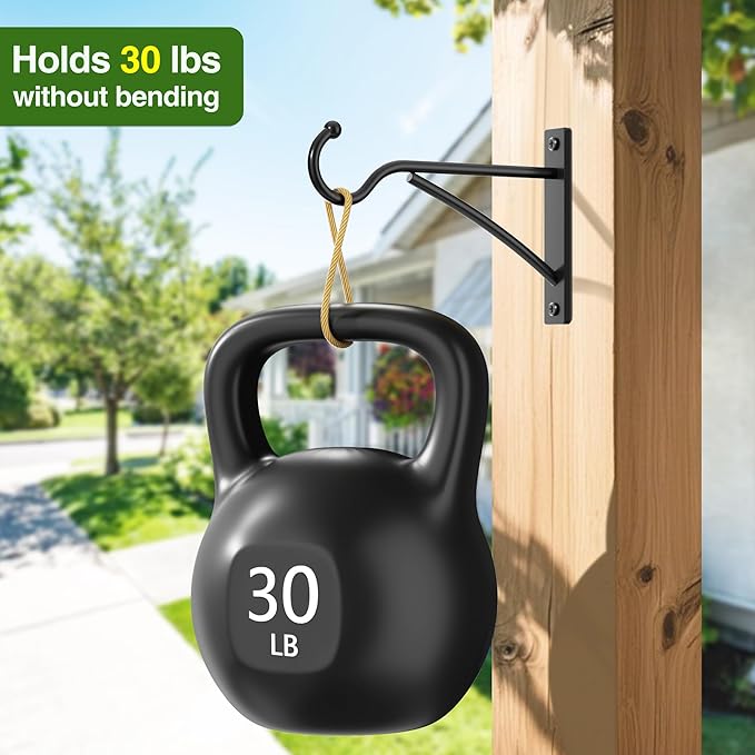 6 Inch 2 Pack Outdoor Plant Hanging Hooks for Wall:Metal Bracket for Hanging Baskets, Bird Feeders, Wind Chimes, Flower Baskets, Yoga Mat, Lanterns, Black