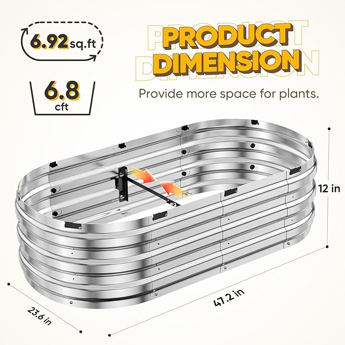 KING BIRD Raised Garden Bed Kit 2025 Upgraded 10-Minute Assembly Galvanized Planter Garden Box Outdoor for Gardening, Vegetables, Flowers, 47x24x12 in, Silver