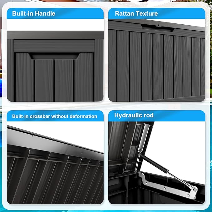 80 Gallon Waterproof Outdoor Storage Box,Resin Deck Box,Lockable Outside Storage Box Container for Patio Furniure,Garden,Tools (80 Gallon,Black)