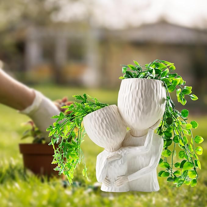 Head Planter for Indoor Plants Face Flower Pots Outdoor Plant Accessories Mug Succulent Planters with Drainage Hole Husband Hug Wife