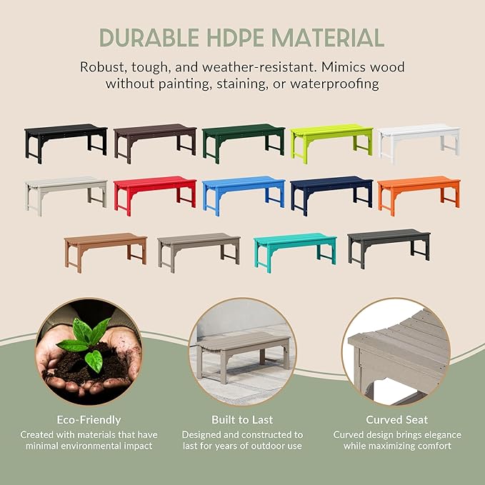 WestinTrends Malibu Outdoor Bench, All Weather Resistant Poly Lumber Backless Patio Garden Bench, Adirondack Curved Bench Seat for Comfort, Weatherwood