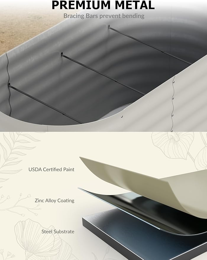 8x4x2ft Raised Garden Bed,Galvanized Raised Planter Boxes Outdoor with Easy Assembly, Large Garden Bed for Vegetables, Fruits, Flower,Raised Garden Bed,Beige