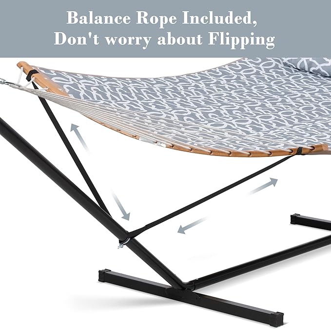 SUNCREAT Hammocks for Outside with Stand, Freestanding Hammock with Frame, 450 lbs Capacity, Grey Pattern