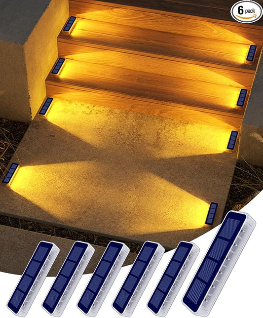 Solar Step Lights for Outside,6 Pack Solar Stair Lights Outdoor Waterproof,Warm White Deck Light Solar Powered Waterproof for Steps,Stairs,Walkway,Sidewalk,Patio,Pathway