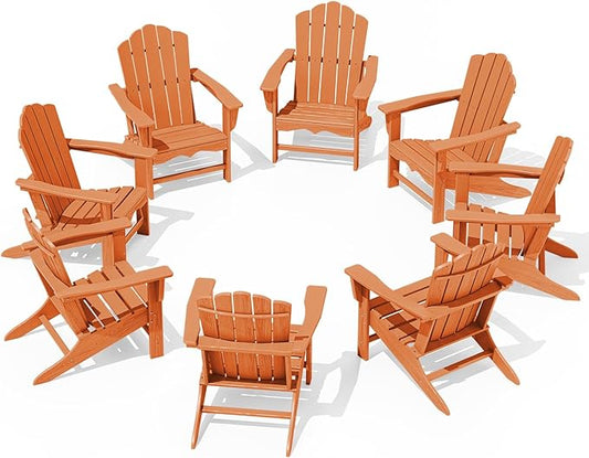 KINGYES HDPE Adirondack Chair Chair Set of 8, Classic All-Weather Adirondack Chair, Orange