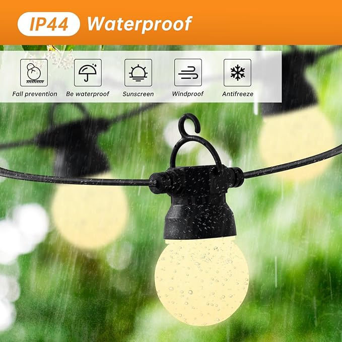 Outdoor String lamp 12 feet can be Connected G50 Anti-Fall Waterproof lampshade IP65 Waterproof Warm White Light Suitable for Garden terraces