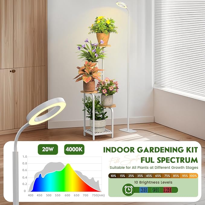 TOSKING 48" Tall Plant Stand Indoor with Full Spectrum LED Grow Lights & Timer – 5-Tier Corner Plant Shelf for Home, Office, Balcony (Grow Light 5 Tier-White)