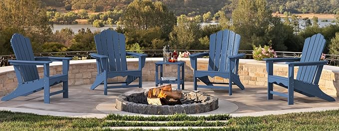 KINGYES HDPE Adirondack Chair, Classic All-Weather Adirondack Chairs Set of 2, Outdoor Patio Adirondack Chair for Deck Lawn fire Pit, Navy
