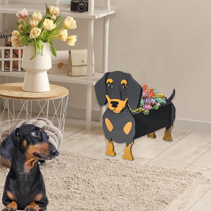 Black and Tan Dachshund Dog Planter Plant Pots,Cute Garden Dog Flower Planter,Dog Planters Birthday Gifts for Women,Office,Indoor/Outdoor Decor(9.45 * 7.5 * 13.39in)
