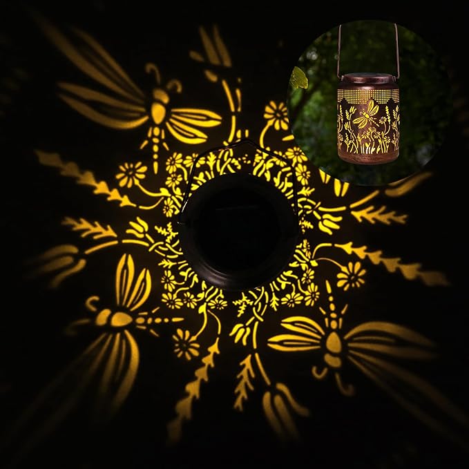 Fastrrugle Solar Lanterns Outdoor Waterproof Hanging Dragonfly Solar Lights Outdoor Decorations Gifts for Women Mom Grandma LED Lanterns Garden Decor Outside for Yard, Patio, Backyard, Porch