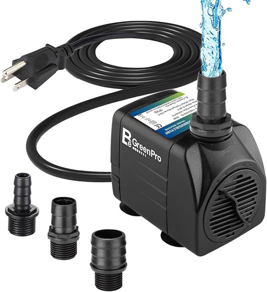 400GPH Submersible Water Pump, 25W Adjustable Ultra Quiet Fountain Pump with 4 Nozzles 6.8ft High Lift for Aquarium, Fish Tank, Pond, Waterfall, Outdoor, Hydroponics
