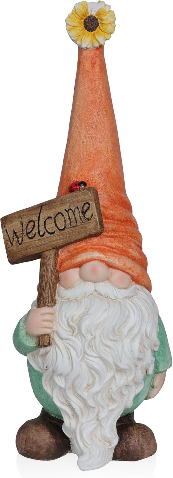 Alpine Corporation MCC848 Indoor/Outdoor Gnome with "Welcome" Sign Garden Statue, Charming Gnome with Hat, 26"H, Orange