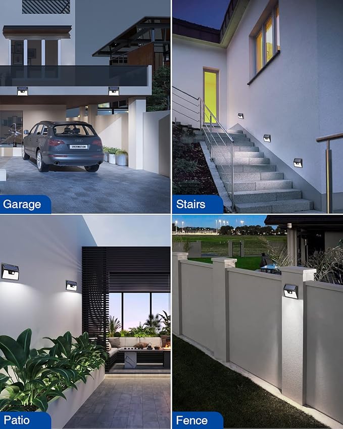 Peasur Solar Lights Outdoor Waterproof, 4 Pack 140LED Motion Sensor Light, 3 Modes Solar Powered Fence Security Lights for Patio Step Deck House Outside(Cool White)