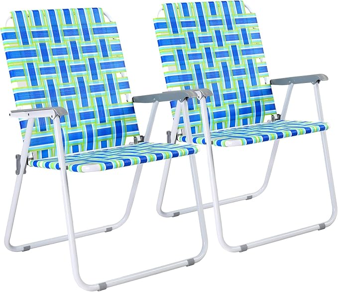 VINGLI Patio Lawn Webbed Folding Chairs Outdoor Beach Portable Camping Chair for Yard, Garden (4, Blue, Oversized)