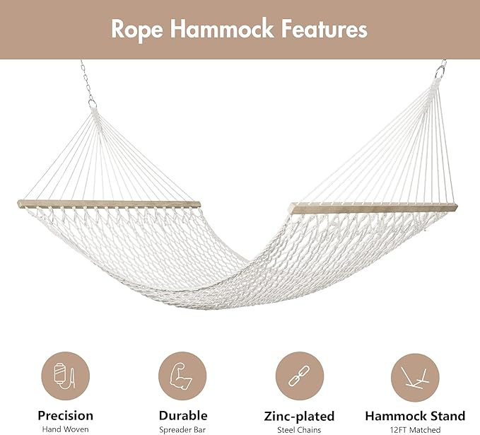 ANOW Outdoor Double Rope Hammock with Pad, Portable Hammock for Patio, Backyard, Beach, 450 LBS Weight Capacity, Blue Seaside