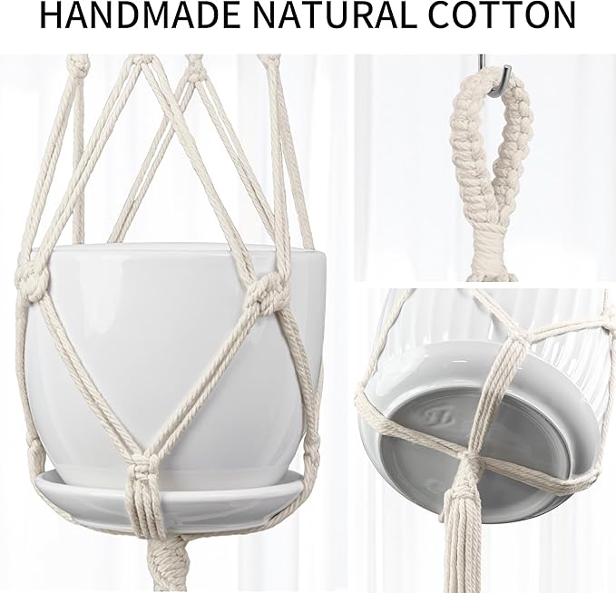 Macrame Plant Hanger, 34"/41"/46" 3 Sizes, Hanging Planters for Indoor Outdoor Plants, Flower Pot Holder with Wood Beads & Tassels for Boho Home Decor, 3 Pack, Ivory