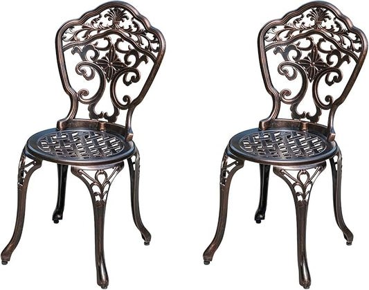 Outdoor Dining Chair Cast Aluminum Patio Chairs Set of 2 All-Weather Patio Dining Chair with Adjustable Feet for Backyard Garden (Orchid Chair)