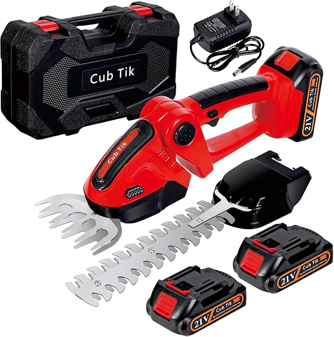 Hedge Trimmer Cordless 2 in 1 Handheld Grass Shears Mini Shrubbery Grass Cutter Electric Brush with Battery and Charger (Mordern)