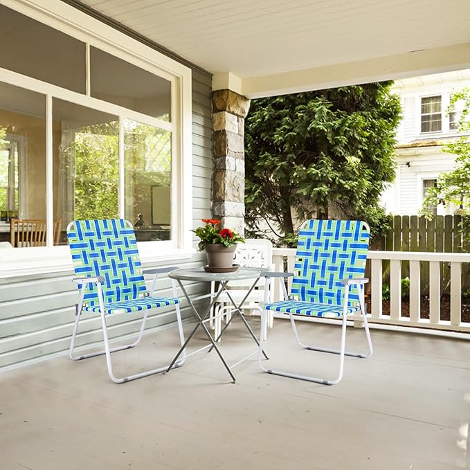VINGLI Oversize Patio Lawn Webbed Folding Chairs Set of 2, Outdoor Beach Chair Portable Dining Chair for Outdoor Yard, Garden (Blue, Oversized)