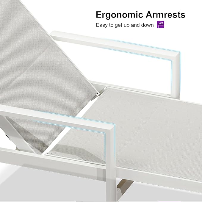 PURPLE LEAF Outdoor Chaise Lounge Set Adjustable Sunbathing Recliner with Armrest and Side Table for Poolside Beach Outside Patio Aluminum Chaise Lounger Cream