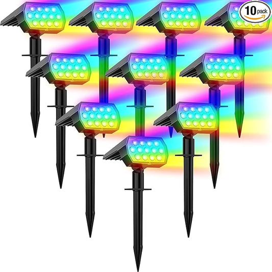 WELALO Solar Color Changing Spot Lights Outdoor, Waterproof Solar Christmas Lights with 7 Modes, Multicolor RGB Landscape Spotlights for Garden Yard Driveway Lawn Patio Pathway Decorations, 10 Pack