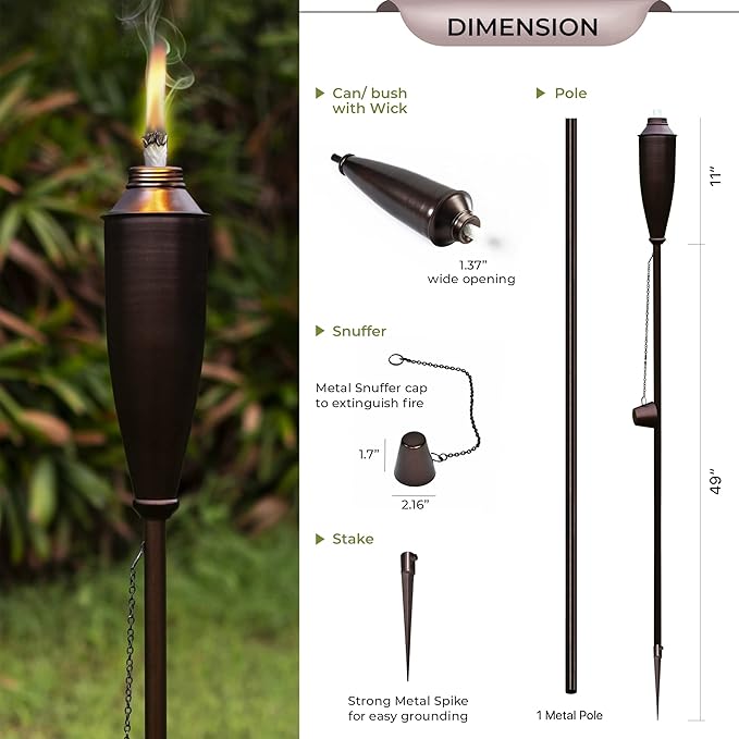 Garden Torches for Outside -Deco Home Pack of 4 Metal Garden Torches Citronella Oil for Outdoor Ambiance - Decorative and Functional Citronella Torches for Patio, Lawn, and Backyard- Bronze
