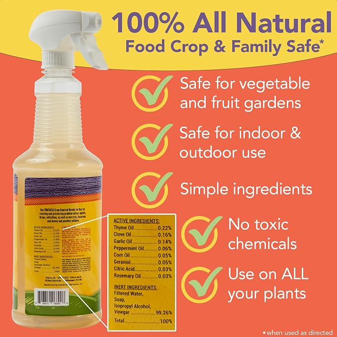 Trifecta Crop Control Ready to Use Maximum Strength Natural Pesticide, Fungicide, Miticide, Insecticide, Help Defeat Spider Mites, Powdery Mildew, Botrytis and Mold on Plants 32 OZ Size