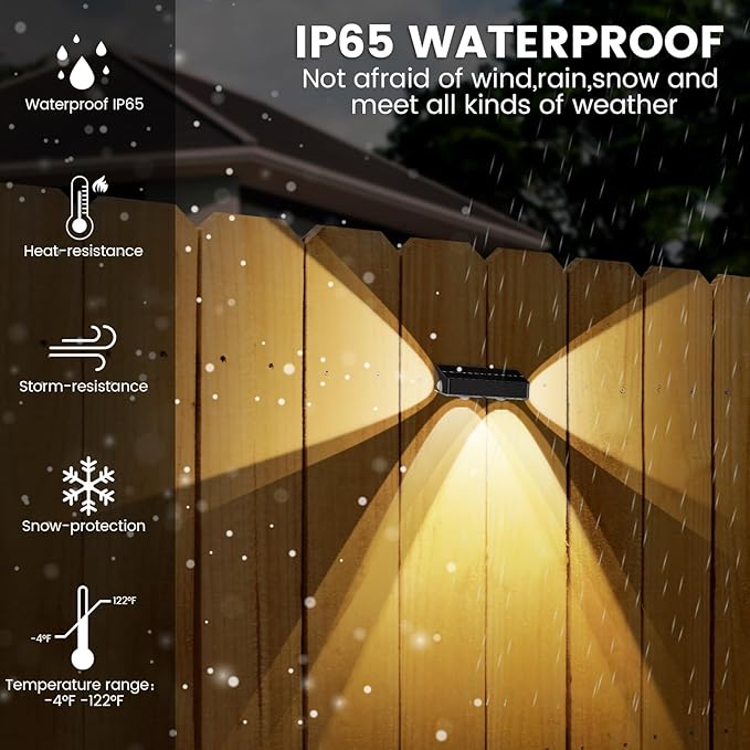 Solar Fence Lights Outdoor - 3-Side Fence Light Solars Powered for Outside IP65 Waterproof Fence Solar Lights Outdoor for Outside Garden Backyard Patio Deck Fence Stair Step Railing Pathway(4Pack)