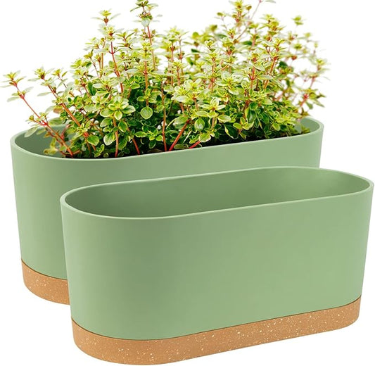 QCQHDU 16" L x 7.6" W x 7" H Window Planter Box, 2 Pack Self Watering Pots for Indoor Plants with Drainage Holes & Saucer, Outdoor Flower Pots Home Garden Modern Decor