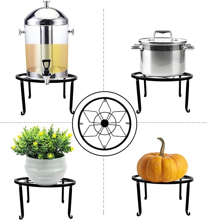 yosager 4 Pack Metal Plant Stands for Flower Pot, Heavy Duty Black Iron Potted Stand Holder, Indoor Outdoor Rustproof Metal Planter Container Round Supports Display Rack for Home & Garden Decor