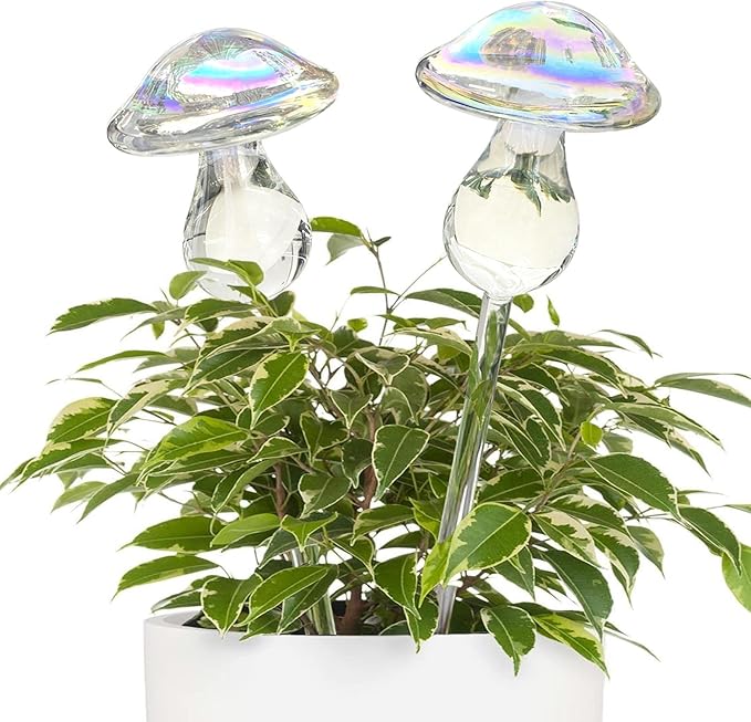 Kingbuy Plant Watering Globes Iridescent Mushroom Self Watering Planter Automatic Irrigation Device for Plant Indoor Outdoor, 2 Pack