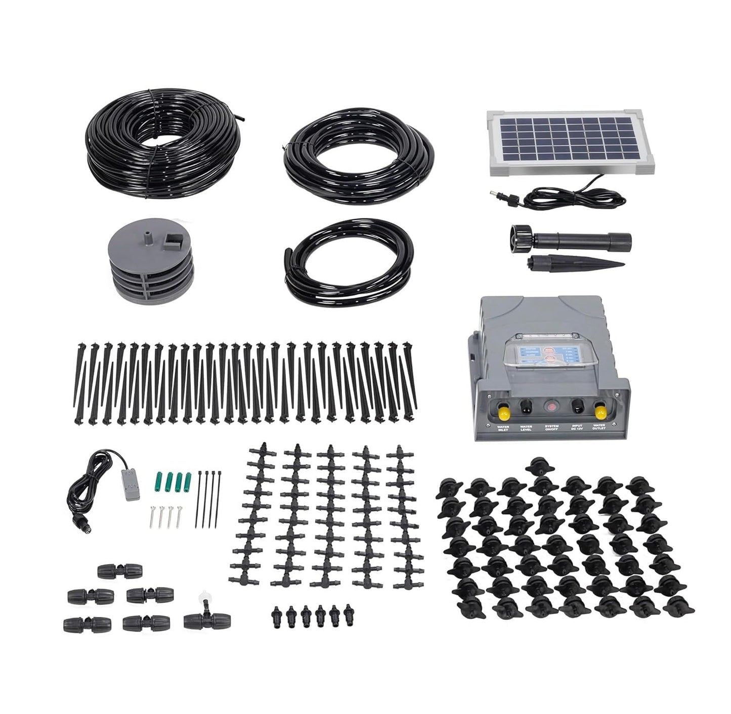 AEO Solar-Powered Automatic Watering Drip Irrigation System, 50 Drippers, 155 ft for Balcony Greenhouse Raised Garden Bed