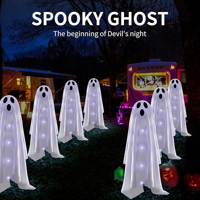 Halloween Decorations Solar Garden Lights Outdoor,6PACKS Halloween Ghost Decorations Lights with Scary Party Gifts Decor,Solar Scary Ghost Path Lights for Halloween Party Decor Cold White
