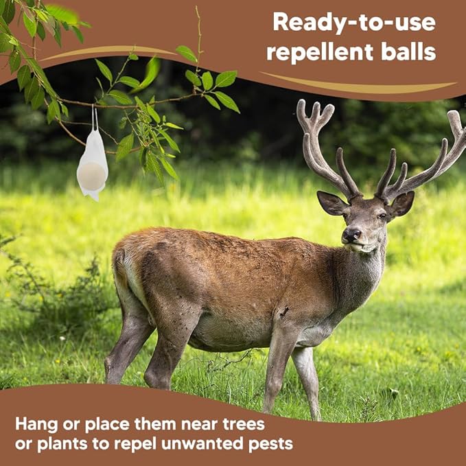 Deer Repellent, Rabbit Repellent Outdoor, Deer Deterrent for Plants, Keep Rabbits Out of Backyard, Deer and Rabbit Repellant, Deer Repellant Balls for Flowers Shrubs & Trees-8 Packs
