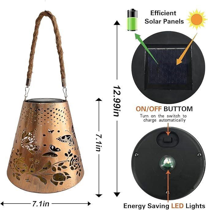 Hanging Solar Lanterns Outdoor Waterproof Butterfly Solar Lights Metal Outdoor Decor, LED Decorative Solar Garden Lights for Garden, Backyard, Tree, Porch(1 Pack)