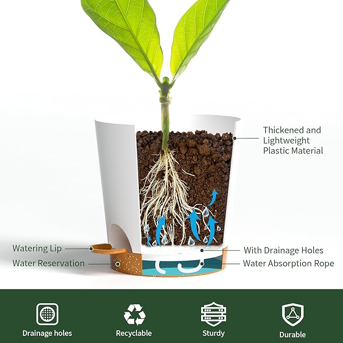 4 inch Small Plant Pots for Outdoor Indoor Plants, 10 Pack Planters with Drainage Holes and Tray, Small Self Watering Pots for Succulent,Cactus, Aloe and Other Plants. (White)