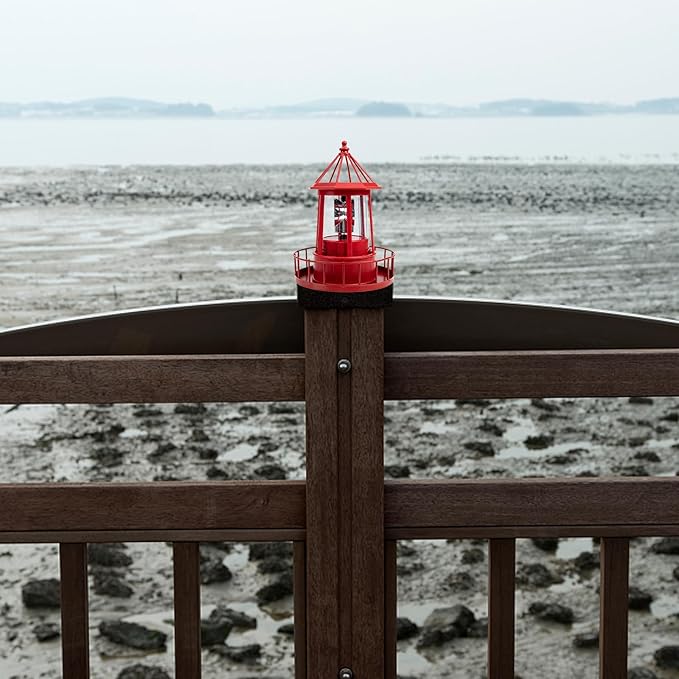 Operitacx Solar Powered Rotating Lighthouse Lamp - Waterproof Solar Lighthouse Outdoor Garden Decor, Led Yard Light for Patio, Lawn, and Pathway (Red)