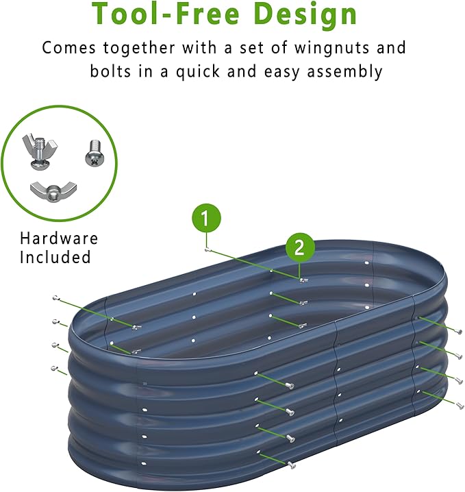 KFN 4x1.8x1FT Galvanized Raised Garden Bed,Raised Garden Bed Kit-Oval Metal Vegetable Box,Large Planter Flower Boxes Outdoor,Planting for Vegetables,Flower,Herb,Grey,0.7mm